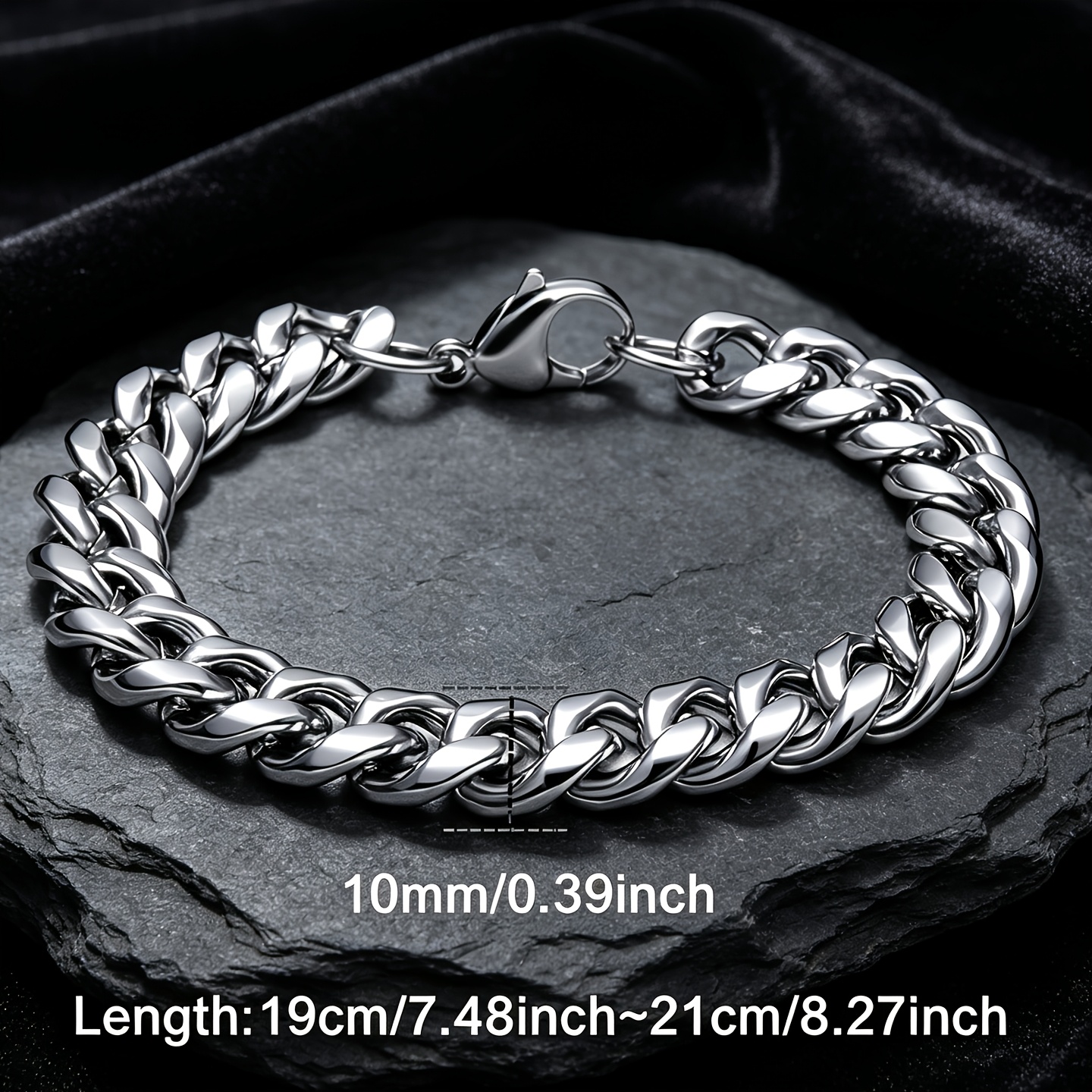 Men's 10mm Cuban Link Bracelet, Hip-Hop Style